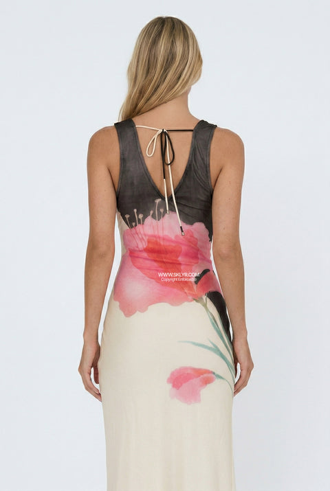 Ivory Botanical V-Neck Maxi Dress