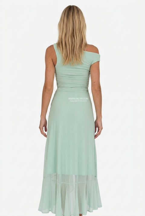 Pale Blush Ruched Maxi Dress