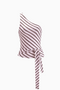 One-Shoulder Diagonal Striped Tie-Waist Top