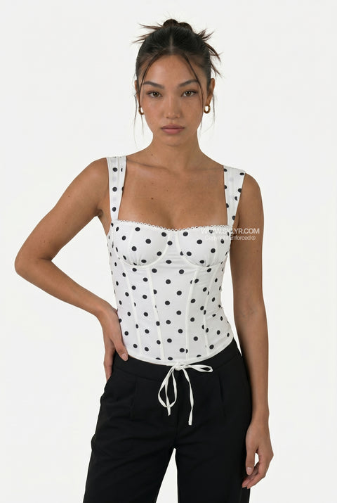 Blue & White Lace-Up Bustier Top