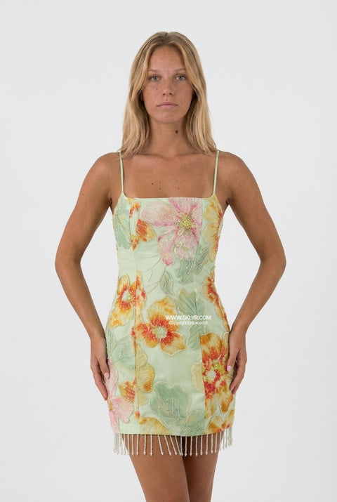 Green Allover Floral Mini Dress