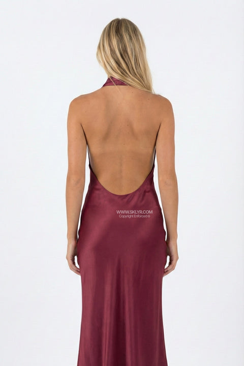 Wine Red Satin Slip Maxi Dress