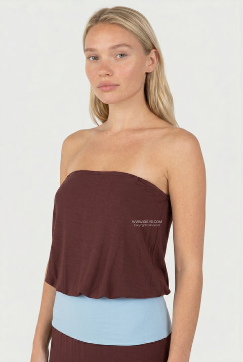 Brown Tube With Blue Band Maxi Dress