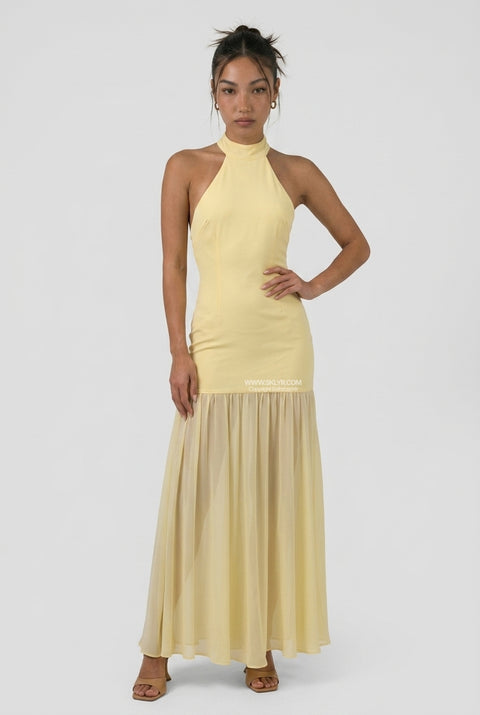 Yellow Open-Back Halter Maxi