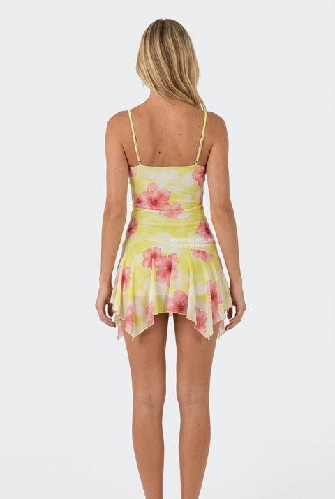 Blush Floral Asymmetric Mini Dress