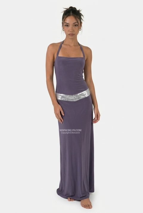 Embellished Waist Halter Maxi Dress