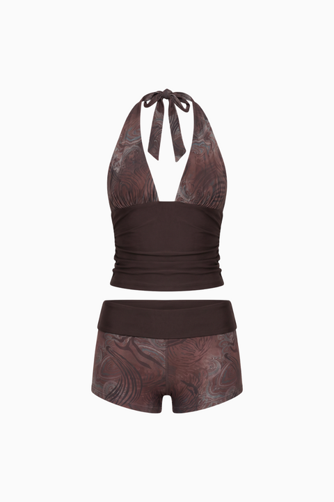 Retro Swirl Print Halter Lounge Set