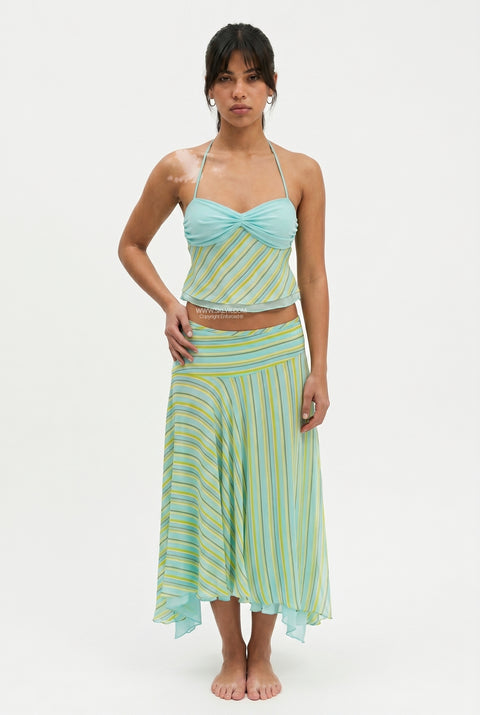 Sheer Stripe Twist-Bust Top & Skirt Set