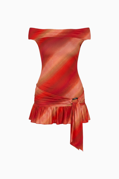 Sunset Gradient Off-the-Shoulder Mini Dress