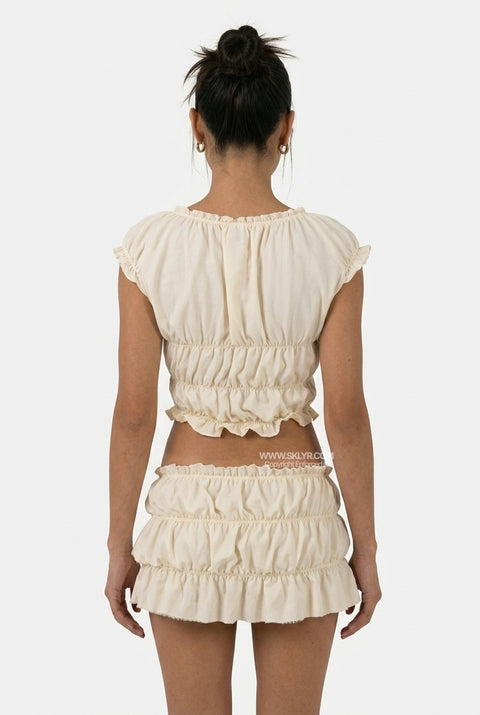 Cream Ruffled Tie-Front Co-ord Set