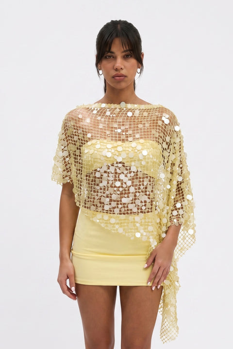 Open-Knit Sequin Cover-Up Top and Mini Skirt Set