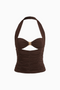 Brown Textured Fitted Crop Top