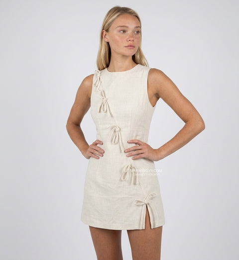 Cream Sleeveless Linen Mini