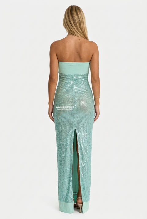 Mint Sequin Strapless Maxi Dress