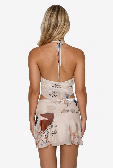 Brown & Red Floral Top & Skirt Set