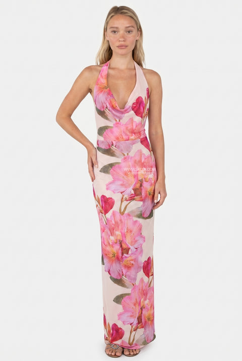 Pink Satin Bias-Cut Maxi Dress