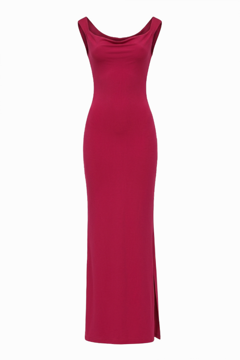 Burgundy Backless Column Maxi Dress