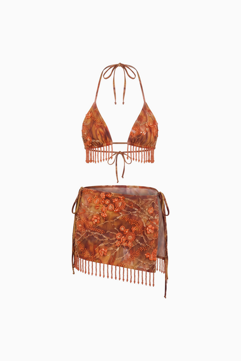 Sunset Ember Beaded Swim 3-Piece Set