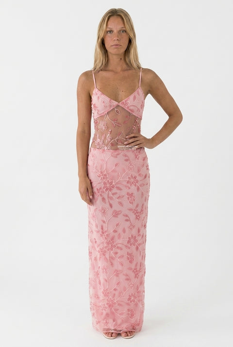 Blush Floral Embroidered Maxi Dress