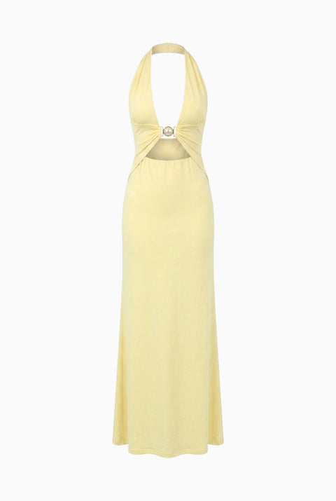 Yellow Halter Cut-Out Maxi Dress