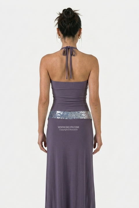 Embellished Waist Halter Maxi Dress