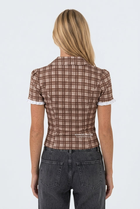 Brown Gingham Check Crop Top