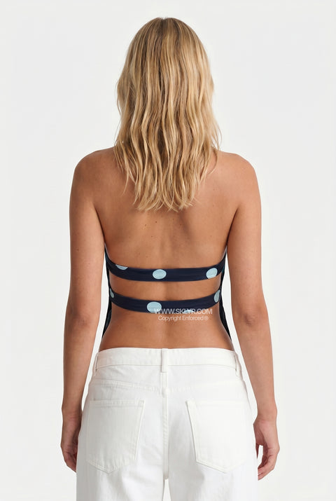 Navy Polka Dot Halter Top