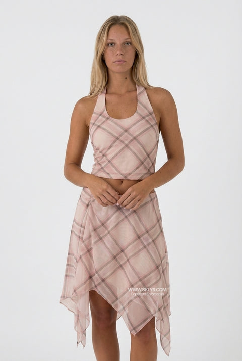 Pink Plaid Crop & Mini Skirt Set