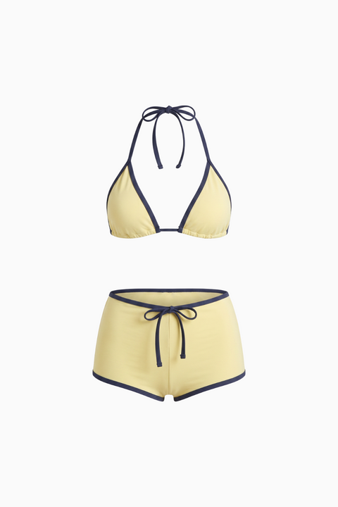 Butter Yellow Triangle Top and Boyleg Bottom Swimsuit