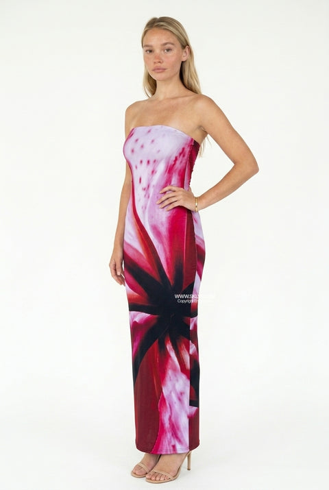 Floral Print Strapless Maxi Dress