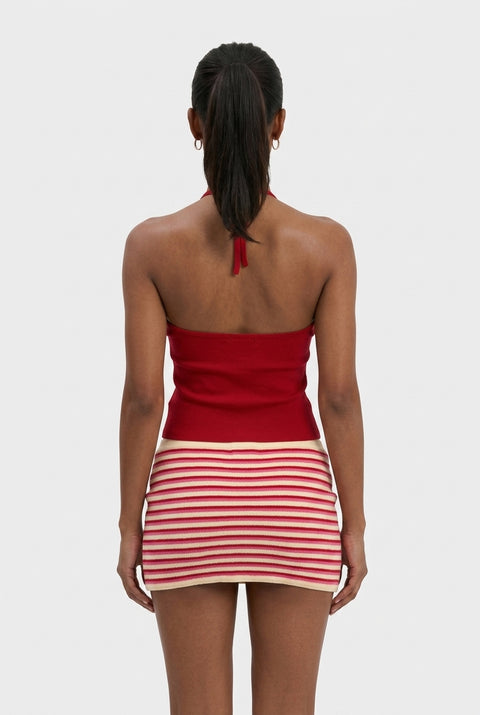 Red Halter Top and Striped Mini Skirt Set