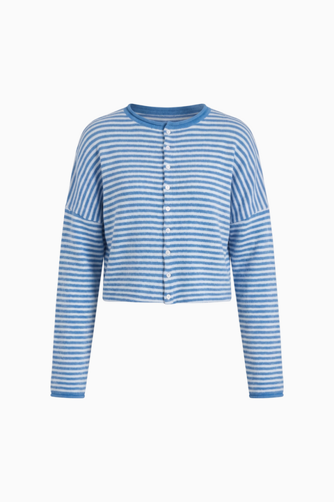 Blue Striped Knit Button-Front Cardigan