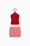 Red Halter Top and Striped Mini Skirt Set
