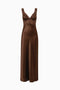 Chocolate Brown Satin Lace-Trim Maxi Dress