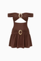 Chocolate Gold-Ring Ruched Dress