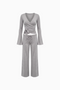 Ribbed Knit Wrap Top & Wide-Leg Pants Lounge Set