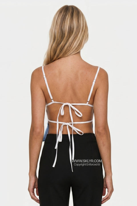 Blue Ruched Spaghetti Crop Top