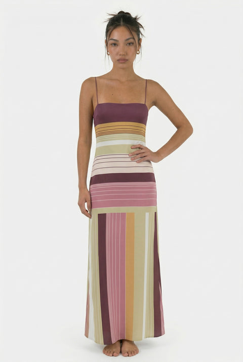 Multi-Tone Earthy Striped Maxi Dress