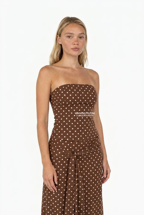 Brown Polka Dot Maxi Set