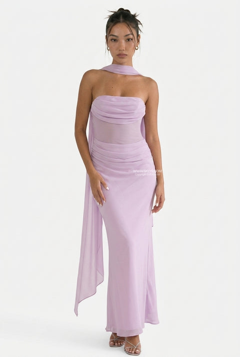 Lavender Ruched Slip Maxi Dress