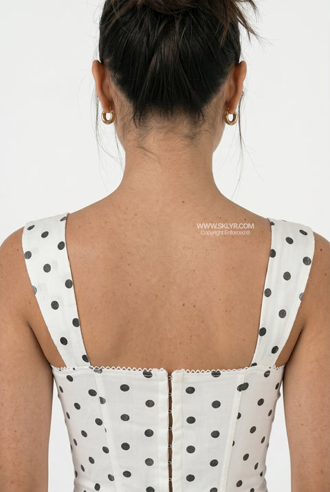 Blue & White Lace-Up Bustier Top