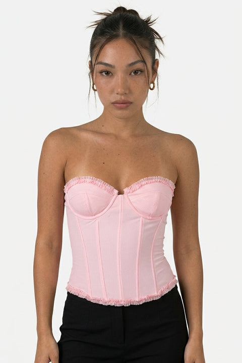 Pink Floral Satin Bustier Top