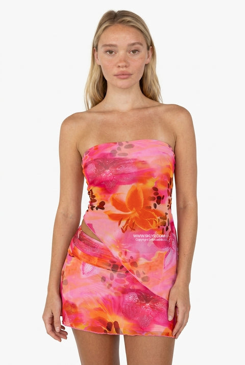 Pink and Orange Strapless Matching Set