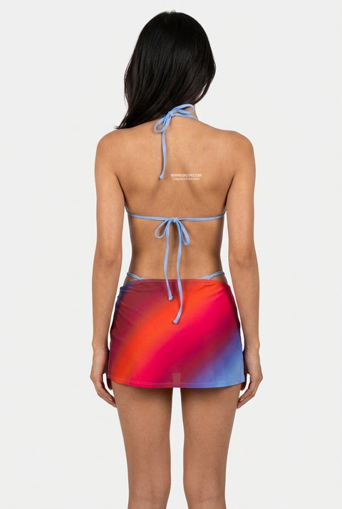 3-Piece Ombre Bikini Set with Skirt