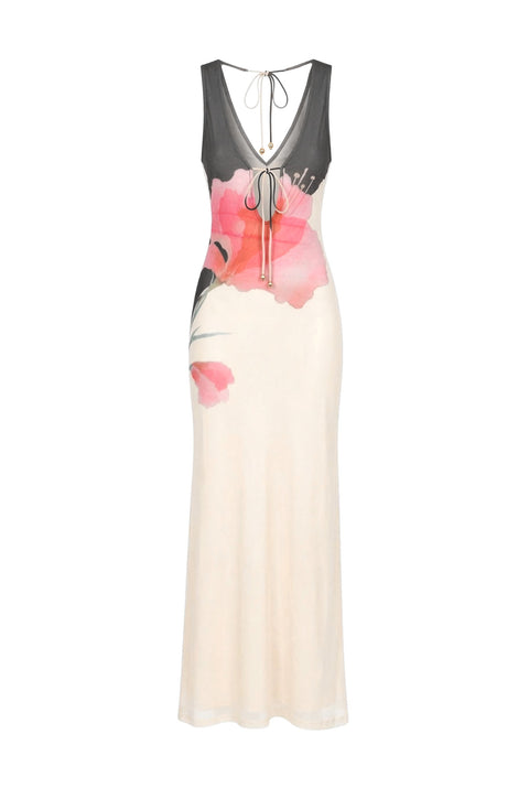 Ivory Botanical V-Neck Maxi Dress