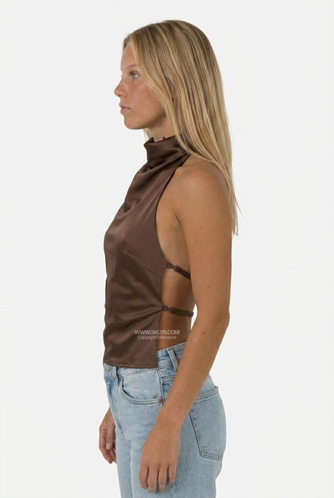 Brown Fitted Sleeveless Top