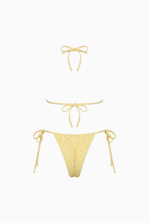 Coquette Ribbed Lemon Floral String Bikini