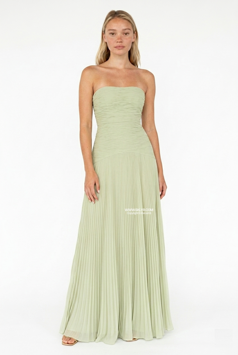 Pale Green Strapless Chiffon Pleated Dress