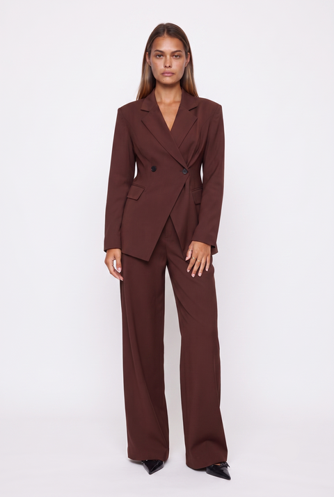 Double-Breasted Blazer & Wide-Leg Pants Suit Set