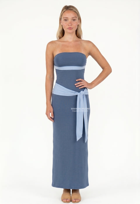 Navy Off-Shoulder Flowing Maxi Dress